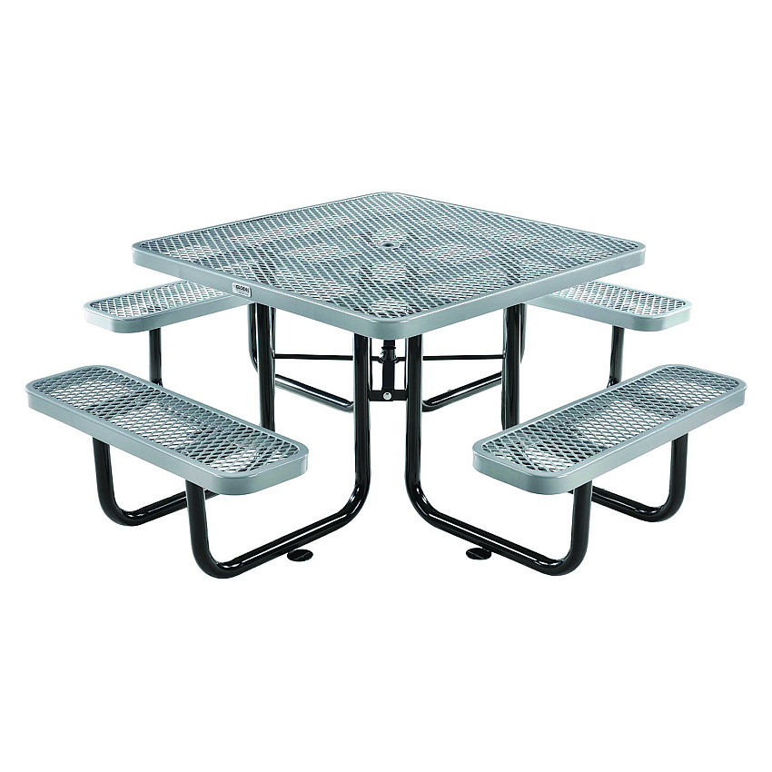 Global Industrial Expanded Steel Picnic Table, Square, 81 x 81 x 29.5, Gray Top, Gray Base/Legs (277151GY)