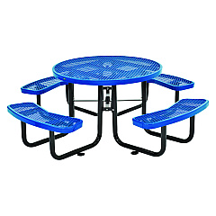 Global Industrial Expanded Steel Picnic Table, Round, 46" Dia x 29.5"h, Blue Top, Blue Base/Legs (277150BL)