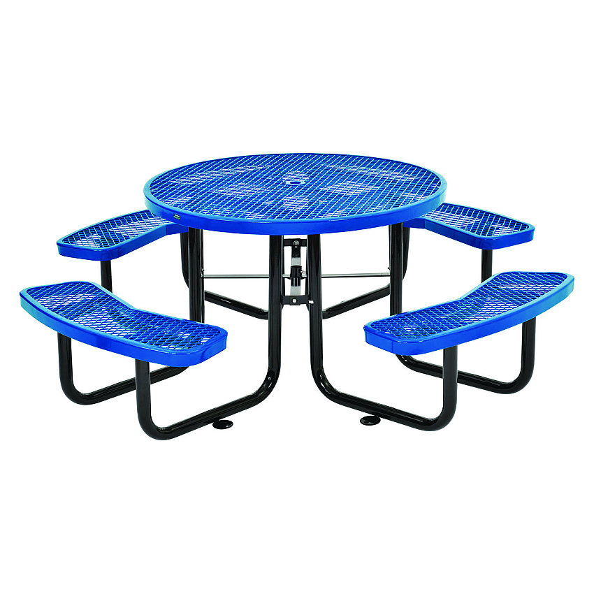 Global Industrial Expanded Steel Picnic Table, Round, 46" Dia x 29.5"h, Blue Top, Blue Base/Legs (277150BL)