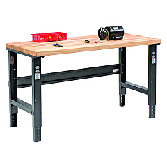 Global Industrial Standard Duty Butcher Block Top Adjustable Height Workbench, 2,000 lbs, 60 x 30 x 30.88 to 36.88, Black (183166BK)