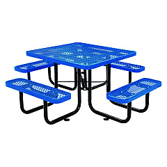 Global Industrial Expanded Steel Picnic Table, Square, 81 x 81 x 29.5, Blue Top, Blue Base/Legs (277151BL)