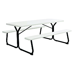 Global Industrial Blow-Molded Plastic Picnic Table, Rectangular, 72 x 60 x 30, White Top, White Base/Legs (695484)