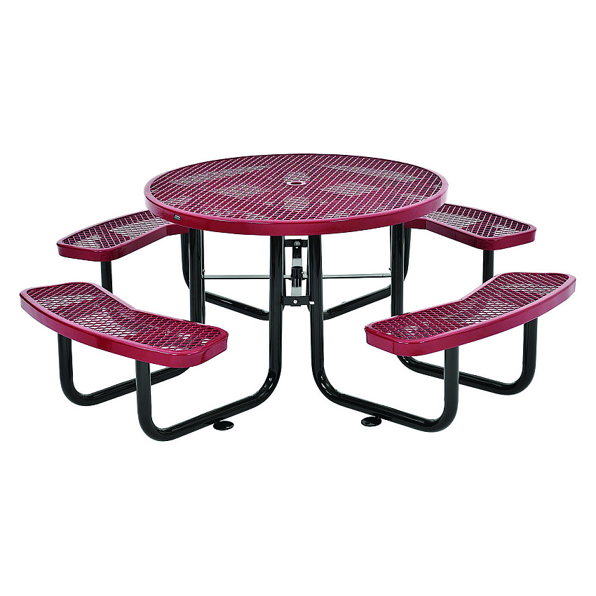 Global Industrial Expanded Steel Picnic Table, Round, 46" Dia x 29.5"h, Red Top, Red Base/Legs (277150RD)
