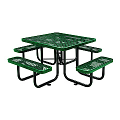 Global Industrial Expanded Steel Picnic Table, Square, 81 x 81 x 29.5, Green Top, Green Base/Legs (277151GN)
