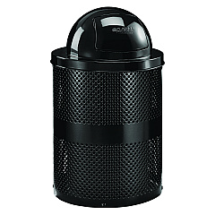 Global Industrial Outdoor Perforated Steel Trash Can with Dome Lid, 36 gal, Steel, Black (261949BK)