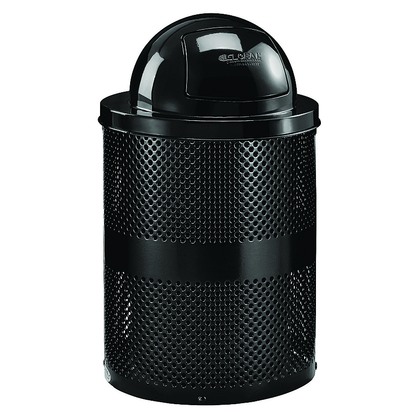 Global Industrial Outdoor Perforated Steel Trash Can with Dome Lid, 36 gal, Steel, Black (261949BK)