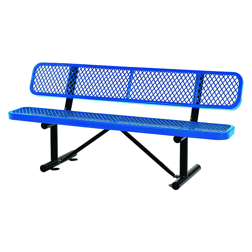 Global Industrial Expanded Steel Bench With Back, 72 x 24 x 33, Blue (277154BL)