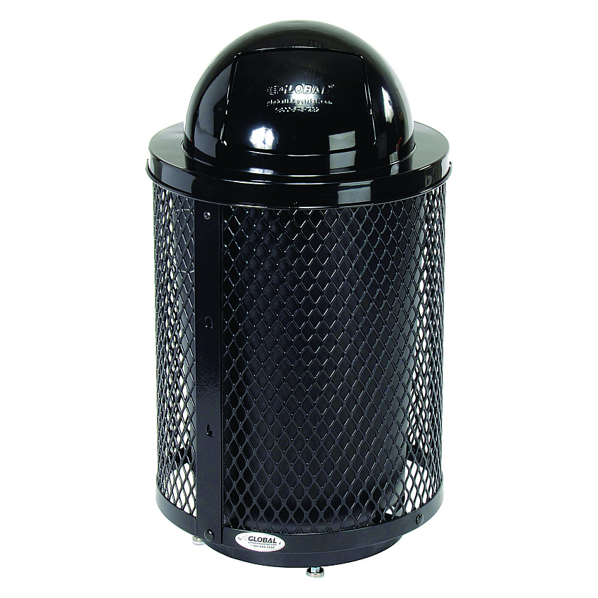Global Industrial Outdoor Diamond Steel Trash Can with Base, 36 gal, Black (261948BKD)
