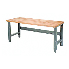 Global Industrial Standard Duty Butcher Block Top Adjustable Height Workbench, 2,000 lbs, 60 x 30 x 30.88 to 36.88, Gray (183166)