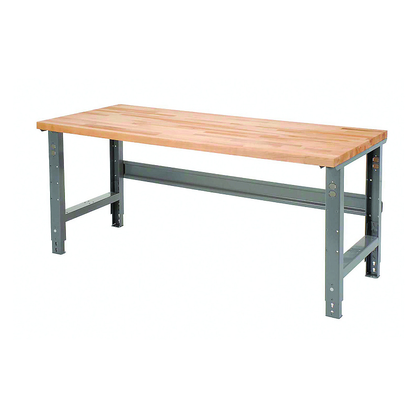 Global Industrial Standard Duty Butcher Block Top Adjustable Height Workbench, 2,000 lbs, 72 x 30 x 30.88 to 36.88, Maple/Gray (183168)