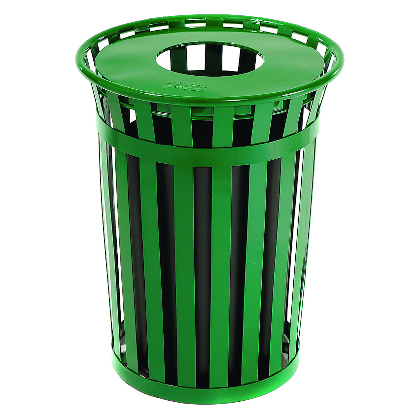 Global Industrial Outdoor Slatted Steel Trash Can, 36 gal, Green (237726GN)