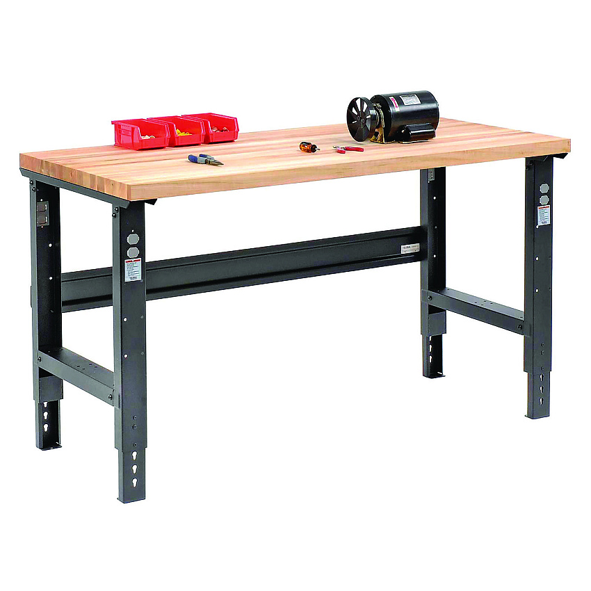 Global Industrial Standard Duty Butcher Block Top Adjustable Height Workbench, 2,000 lbs, 60 x 30 x 30.88  to 36.88, Birch/Black (318912BK)