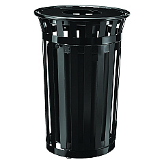 Global Industrial Outdoor Slatted Steel Trash Can, With Access Door, 36 gal, Steel Black (261940BK)