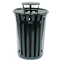 Global Industrial Outdoor Slatted Steel Trash Can, Rain Bonnet Lid, 36 gal, Black (260804BK)