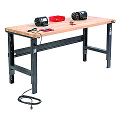 Global Industrial Standard Duty Butcher Block Top Adjustable Height Workbench, 2,000 lbs, 72 x 30 x 30.88  to 36.88, Maple/Black (183168BK)