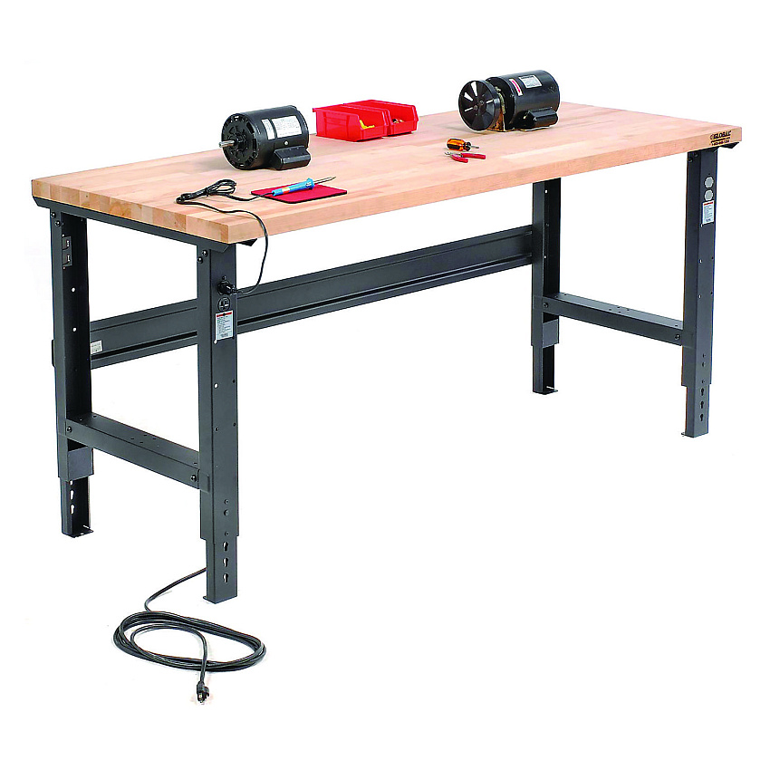 Global Industrial Standard Duty Butcher Block Top Adjustable Height Workbench, 2,000 lbs, 72 x 30 x 30.88  to 36.88, Maple/Black (183168BK)