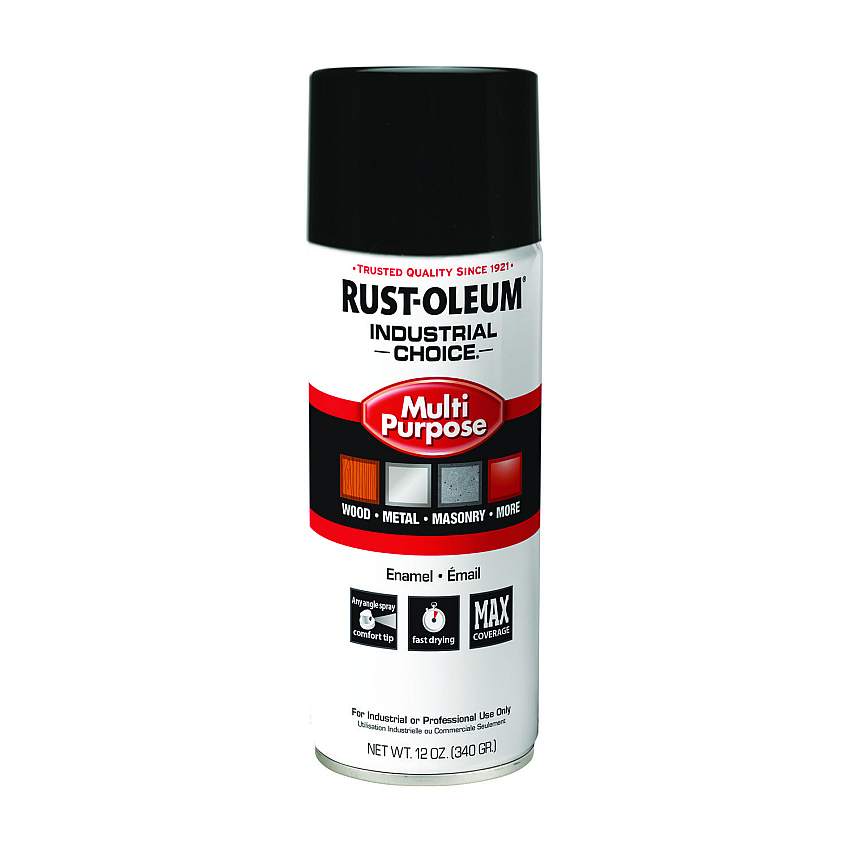 Rust-Oleum Industrial Choice 1600 System Multi-Purpose Enamel Spray Paint, Gloss Black, 12 oz Aerosol Can, 6/Carton (1679830V)
