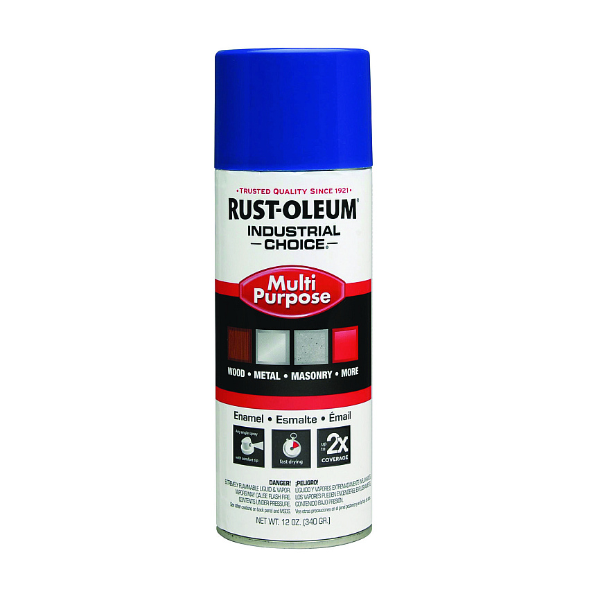 Rust-Oleum Industrial Choice 1600 System Multi-Purpose Enamel Spray Paint, Flat Safety Blue, 12 oz Aerosol Can, 6/Carton (1624830)