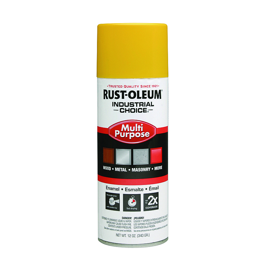 Rust-Oleum Industrial Choice 1600 System Multi-Purpose Enamel Spray Paint, Flat Safety Yellow, 12 oz Aerosol Can, 6/Carton (1644830)