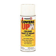 Zinsser Covers Up Ceiling Paint and Primer, Interior, Flat White, 13 oz Aerosol Can, 6/Carton (3688CT)