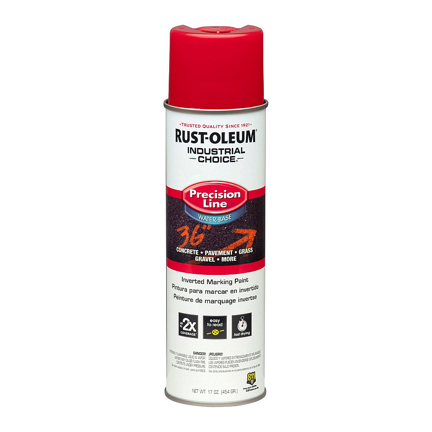 Rust-Oleum Industrial Choice M1800 System Water-Based Precision Line Marking Paint, Flat Safety Red, 17 oz Aerosol Can, 12/Carton (203038CT)