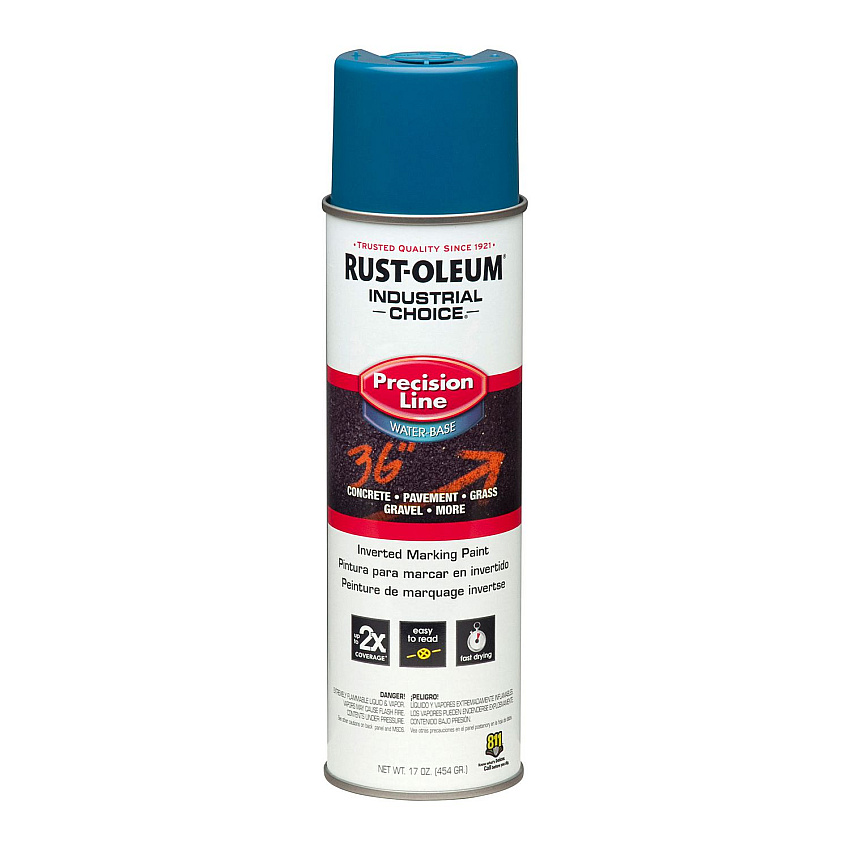 Rust-Oleum Industrial Choice M1800 System Water-Based Precision Line Marking Paint, Flat APWA Caution Blue, 17 oz Aerosol Can, 12/Carton (203031CT)