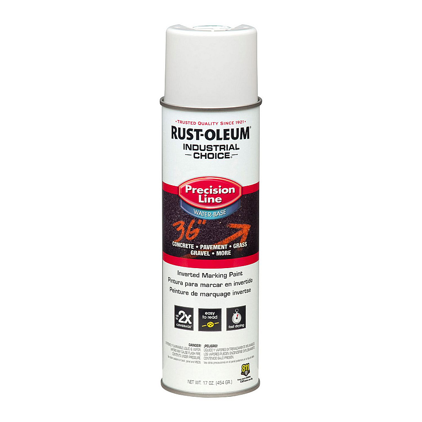 Rust-Oleum Industrial Choice M1800 System Water-Based Precision Line Marking Paint, Flat White, 17 oz Aerosol Can, 12/Carton (203039CT)