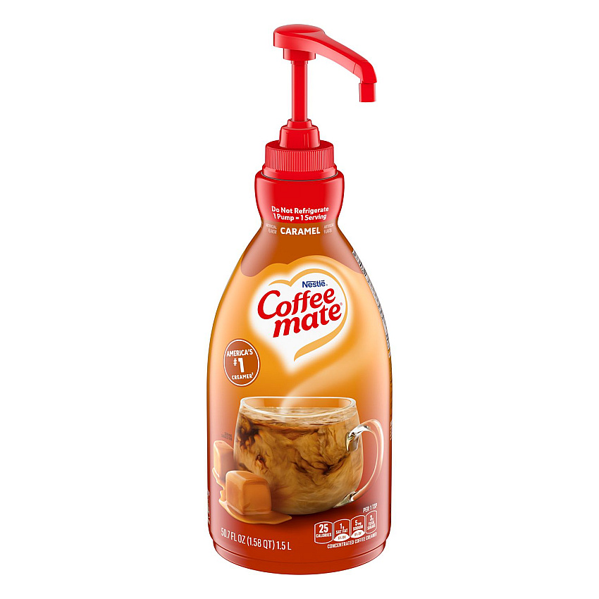 Coffee-mate Liquid Creamer Pump Bottle, Caramel, 50.7 oz Pump Bottle (73358BX)