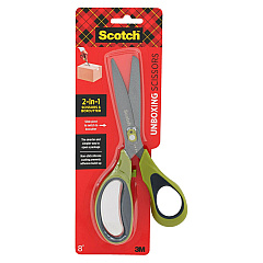 Scotch Non-Stick Unboxing Scissors, 8" Long, 2.7" Cut Length, Straight Green/Black Handle (1488NS)