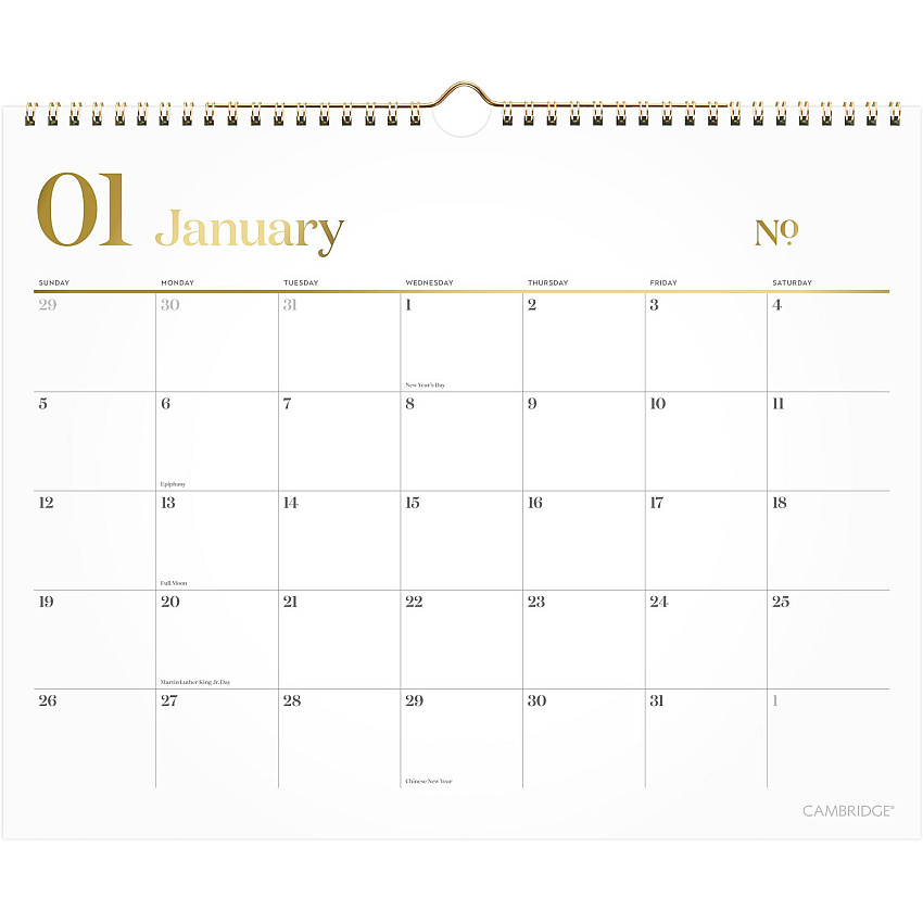Cambridge WorkStyle Monthly Wall Calendar, 15 x 12, White/Gold Sheets, 12-Month (Jan to Dec): 2025 (1606707)