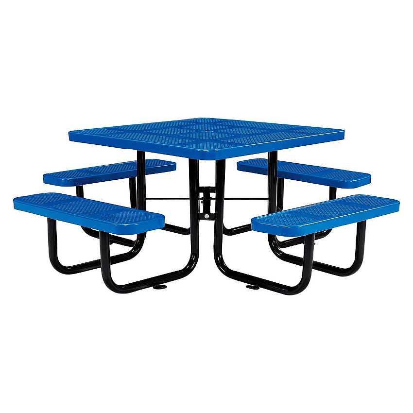 Global Industrial Perforated Steel Picnic Table, Square, 81 x 81 x 29.5, Blue Top, Blue Base/Legs (694551BL)