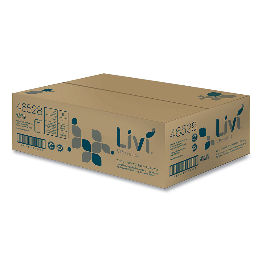 Livi VPG Select Hard Wound Roll Towel, 1-Ply, 8 x 1,000 ft, White, 6 Rolls/Carton (46528)
