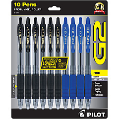 Pilot G2 Premium Gel Pen, Retractable, Fine 0.7 mm, Assorted Ink/Barrel Colors, 10/Pack (18259)