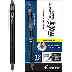 Pilot FriXion Synergy Clicker Erasable Gel Pen, Retractable, Extra-Fine 0.5 mm, Black Ink, Black/Smoke Barrel, Dozen (17363)