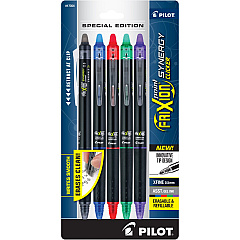 Pilot FriXion Synergy Clicker Erasable Gel Pen, Retractable, Extra-Fine 0.5 mm, Assorted Ink/Barrel Colors, 5/Pack (17354)