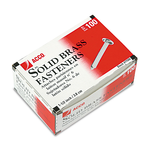 ACCO Brass Prong Paper Fasteners, #6, 1.5" Capacity, Brass, 100/Box (71506)