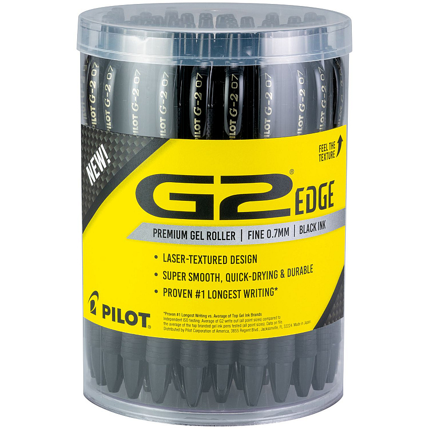 Pilot G2 Edge Premium Gel Pen, Retractable, Fine 0.7 mm, Black Ink/Barrel, 36/Pack (15955)