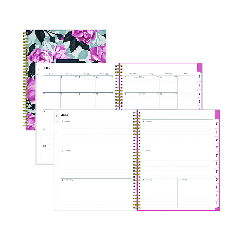Blue Sky Roosevelt Pink Academic Weekly/Monthly Planner, Floral Artwork, 11" x 8.5", Pink/Gray Cover, 12-Month (July-June): 2024-2025 (128691)
