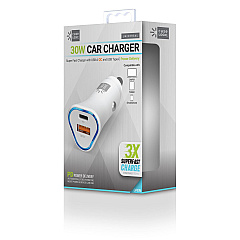 ByTech PD Car Charger, 30 W, Two 3 A Ports, White (CLPDV3101WT)