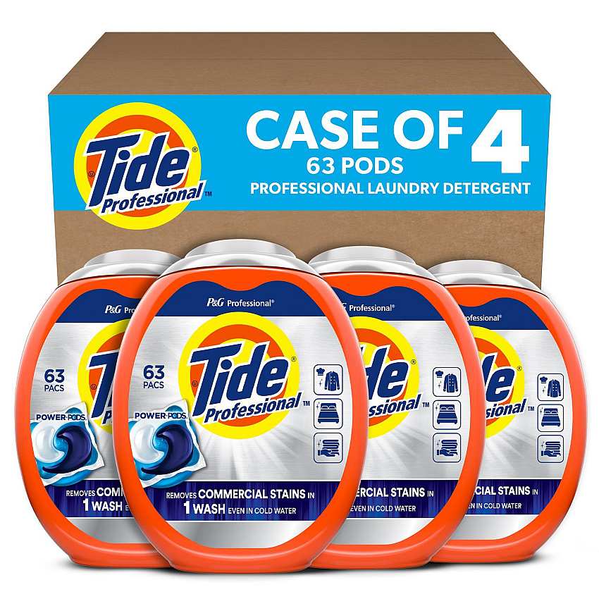 Tide Commercial Power PODS Laundry Detergent, 63 Liquid Pods/Tub, 4 Tubs/Carton (14117)