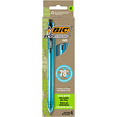 BIC Ecolutions Gel Pen, Retractable, Medium 1 mm, Black Ink, Blue Barrel, 4/Pack (RGLE4BK)
