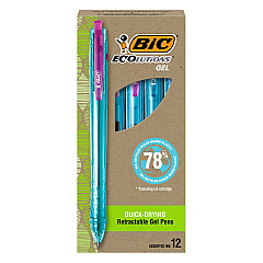 BIC Ecolutions Gel Pen, Retractable, Medium 1 mm, Assorted Ink, Blue Barrel, Dozen (BICRGLE11AST)