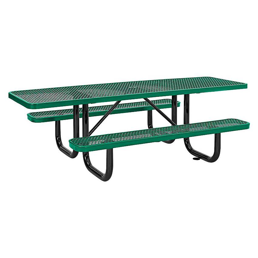 Global Industrial ADA Compliant Expanded Steel Picnic Table, Rectangular, 96 x 60 x 21.5, Green Top and Base (695289GN)