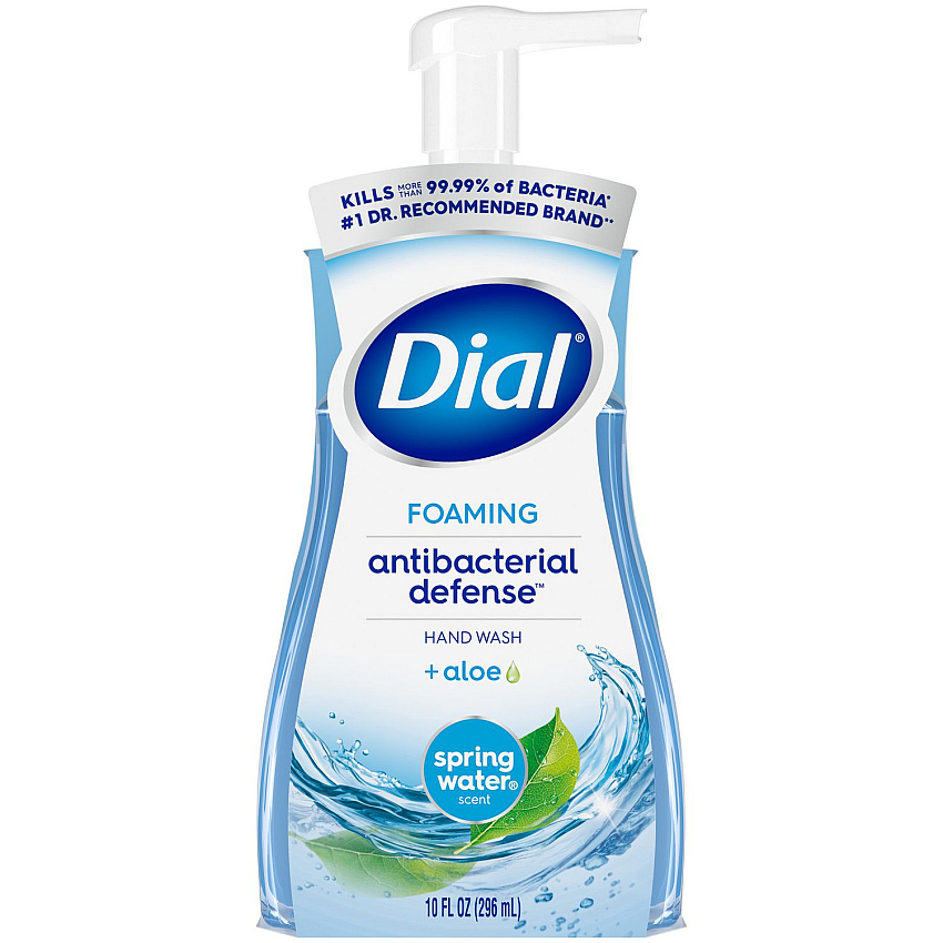 Dial Antibacterial Foaming Hand Wash, Spring Water, 10 oz Pump Bottle, 8/Carton (34739)