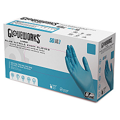 GloveWorks by AMMEX Blue Nitrile Exam Gloves, Powder-Free, Medium, Blue, 8 mil, 50/Box, 10 Boxes/Carton (GPNHD64100)