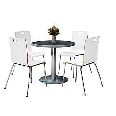 KFI Studios Pedestal Table with Four White Jive Series Chairs, Round, 36" Dia x 29h, Graphite Nebula (810389025026)