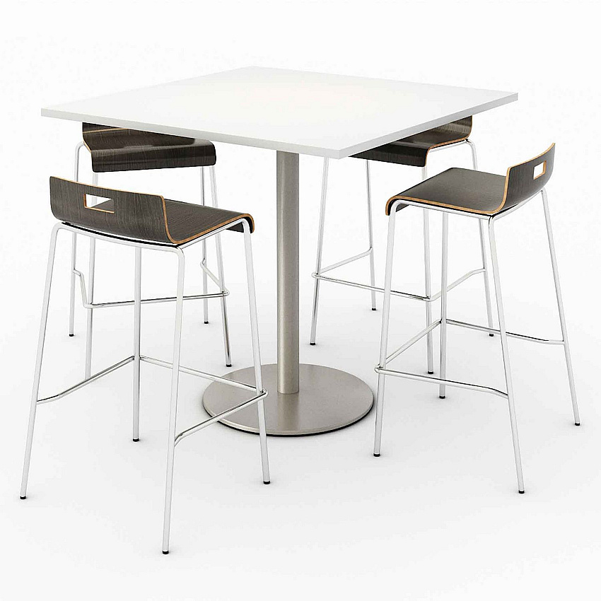 KFI Studios Pedestal Bistro Table with Four Espresso Jive Series Barstools, Square, 36 x 36 x 41, Designer White (811774039901)