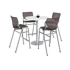 KFI Studios Pedestal Bistro Table with Four Brownstone Kool Series Barstools, Round, 36" Dia x 41h, Designer White (811774037129)