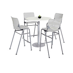 KFI Studios Pedestal Bistro Table with Four Light Gray Kool Series Barstools, Round, 36" Dia x 41h, Designer White (811774037105)