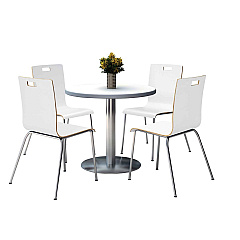 KFI Studios Pedestal Table with Four White Jive Series Chairs, Round, 36" Dia x 29h, Crisp Linen (810389024968)